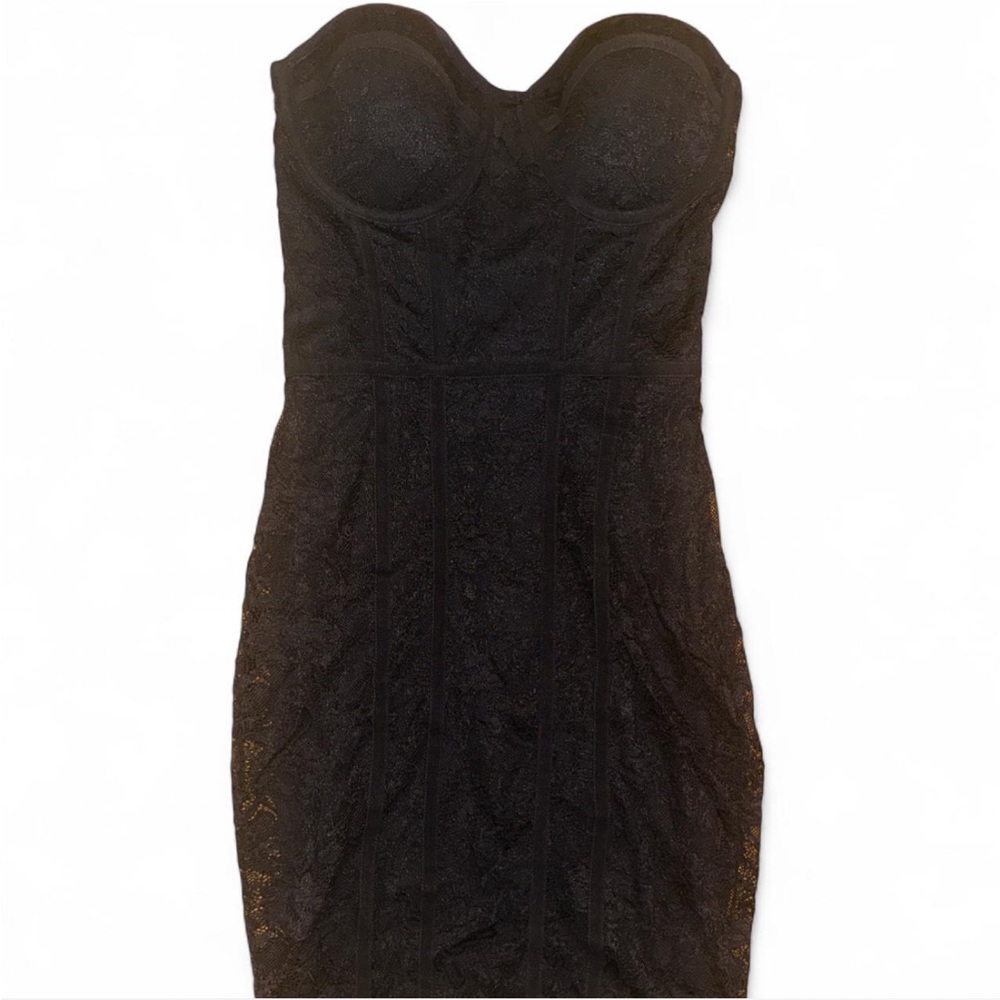 bebe Strapless Black Lace Dress